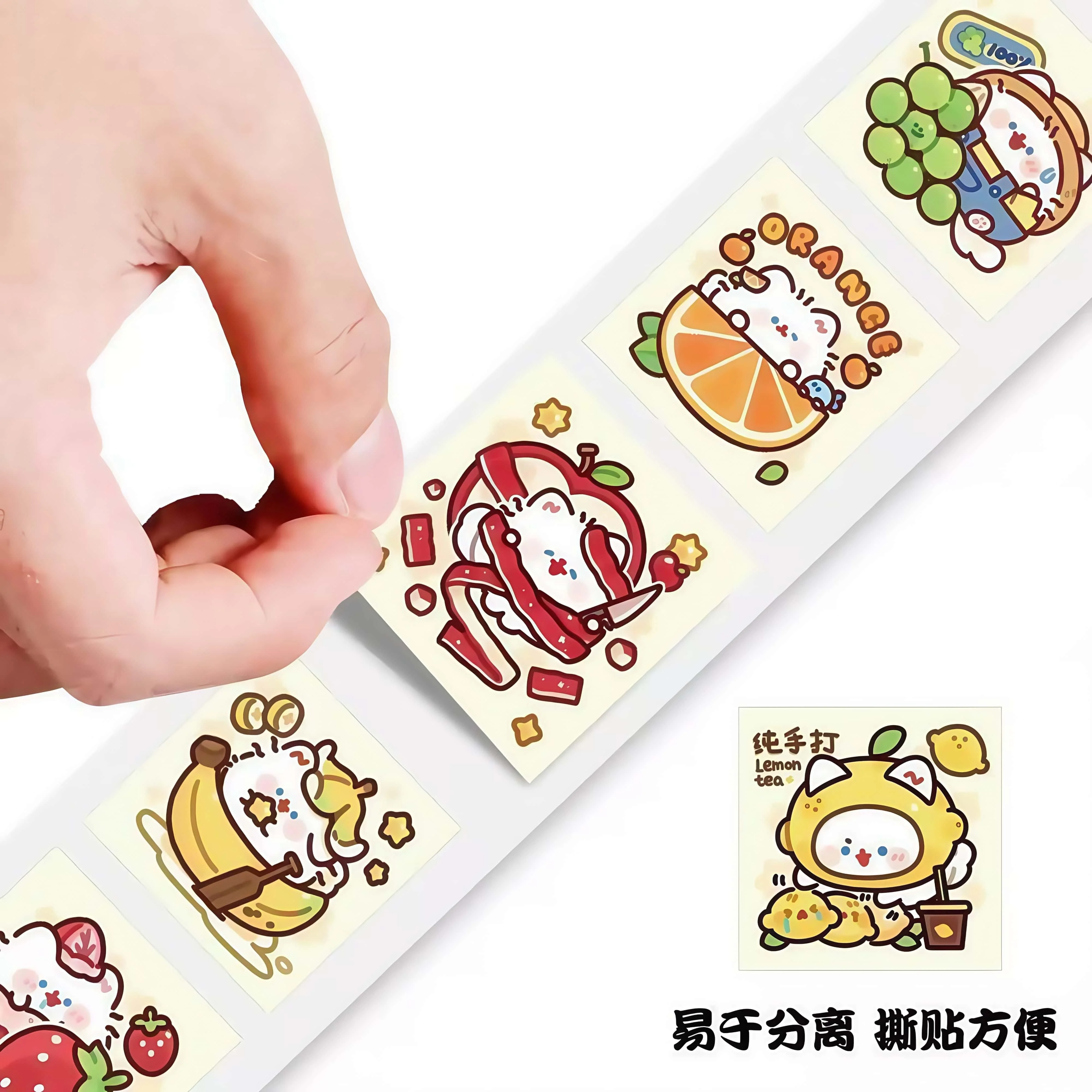 500Pcs/Roll Kawaii Fruit Cat Stickers, 14 Cute Cartoon Patterns Decals for Laptop Journal DIY Craft Decor