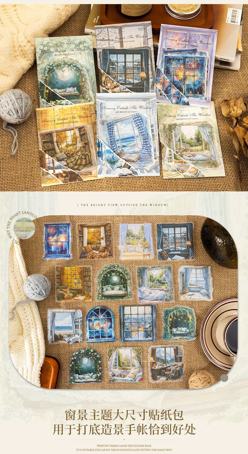 10pcs/1lot Kawaii Scrapbook Stickers the scene outside one's window is clear Junk Journal Planner Stationery Planner Decorative