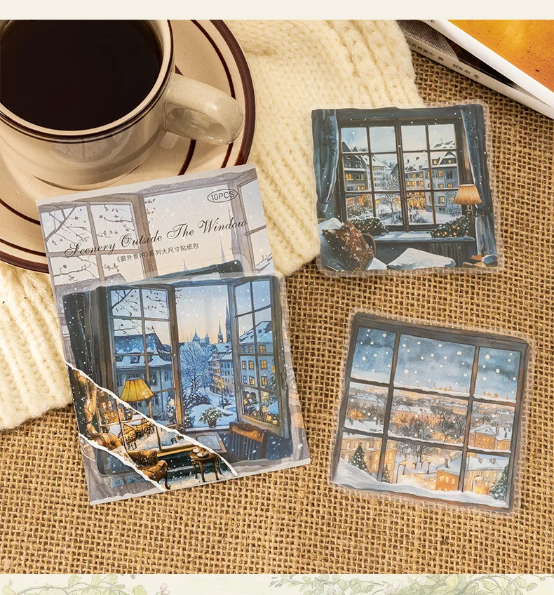 10pcs/1lot Kawaii Scrapbook Stickers the scene outside one's window is clear Junk Journal Planner Stationery Planner Decorative