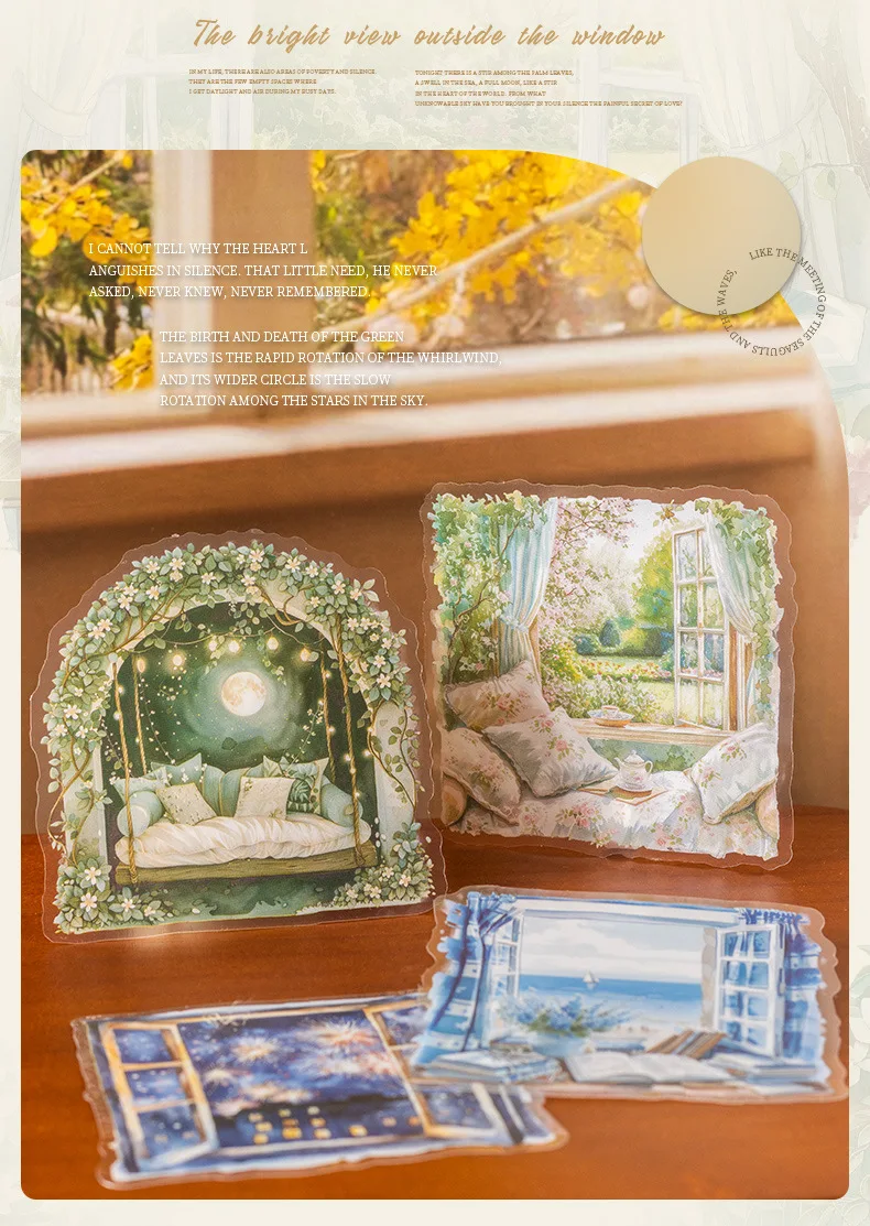 10pcs/1lot Kawaii Scrapbook Stickers the scene outside one's window is clear Junk Journal Planner Stationery Planner Decorative