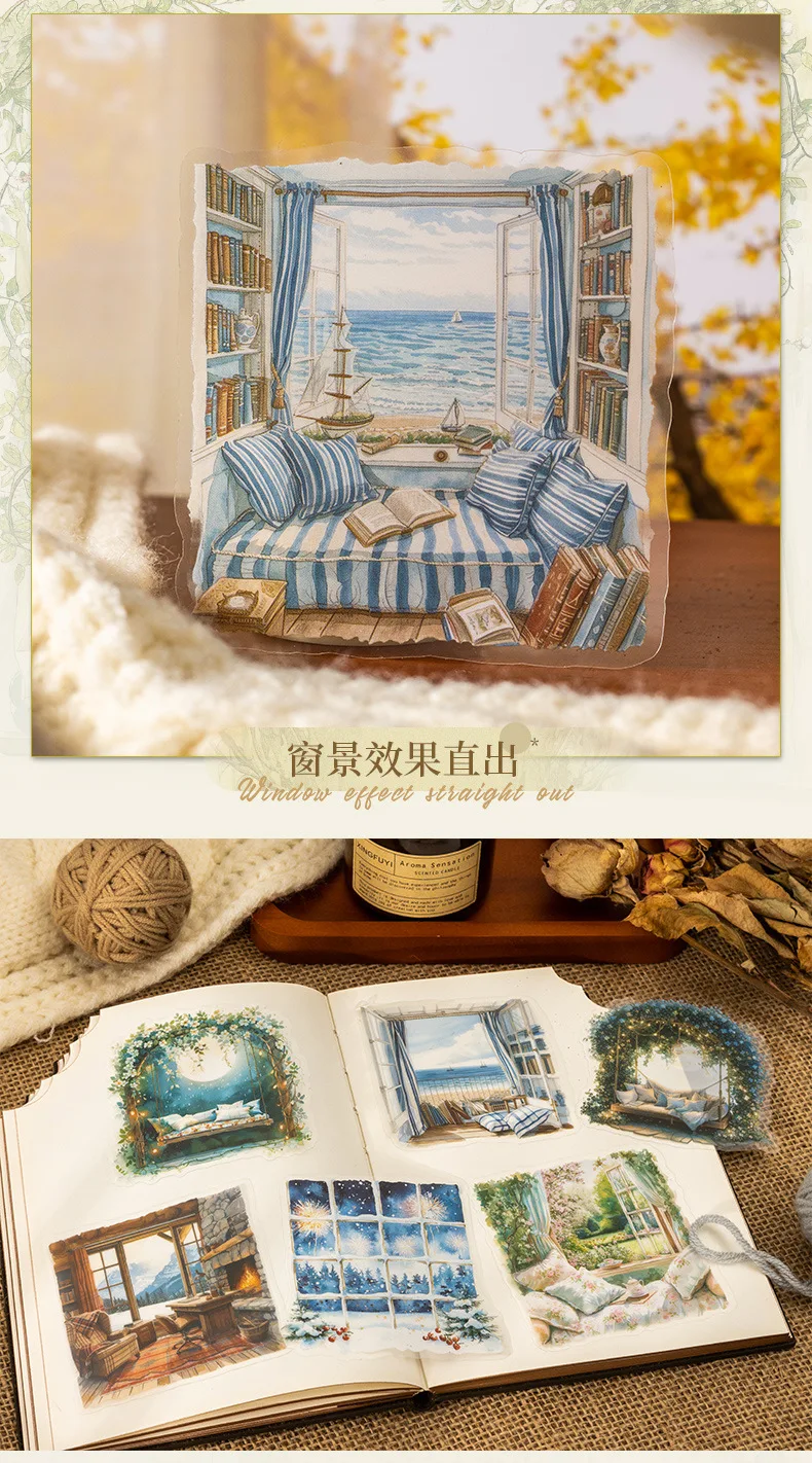 10pcs/1lot Kawaii Scrapbook Stickers the scene outside one's window is clear Junk Journal Planner Stationery Planner Decorative