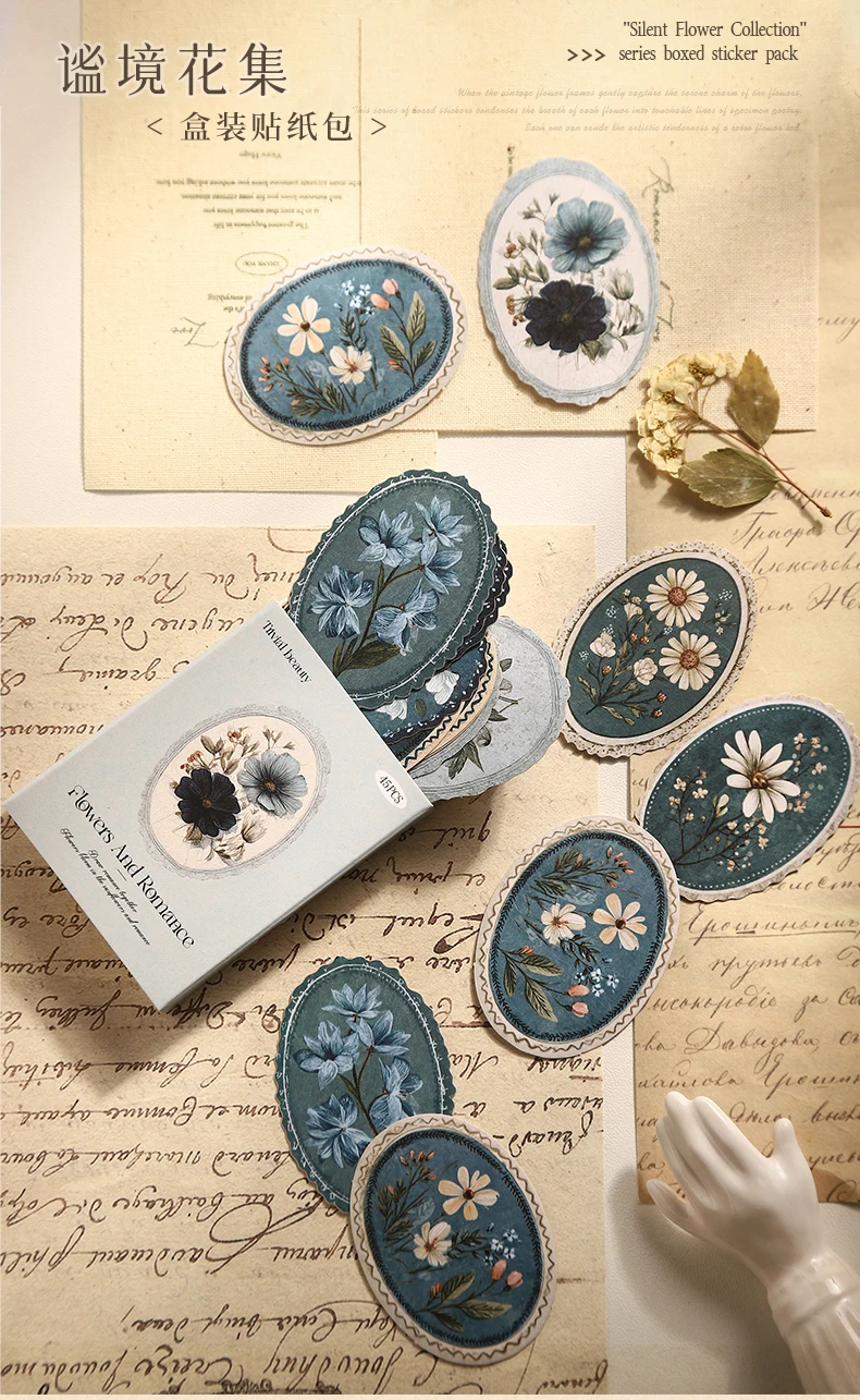 Journal GO 45pcsVintage Flowers Sticker for DIY Scrapbooking Journal Photo Album Decoration Materials Sticky Floral Decals