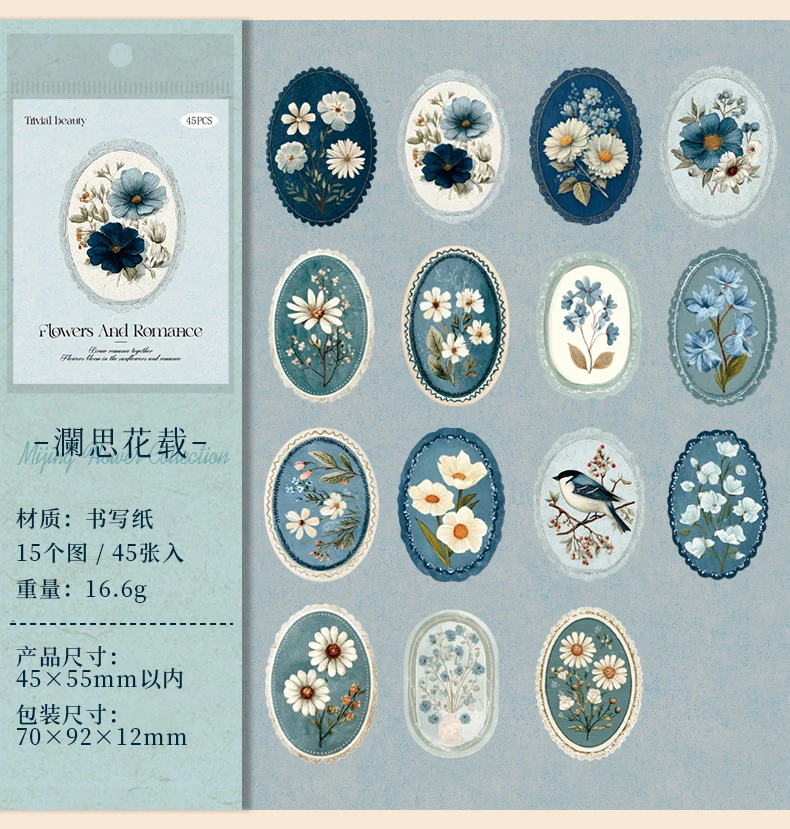 Journal GO 45pcsVintage Flowers Sticker for DIY Scrapbooking Journal Photo Album Decoration Materials Sticky Floral Decals