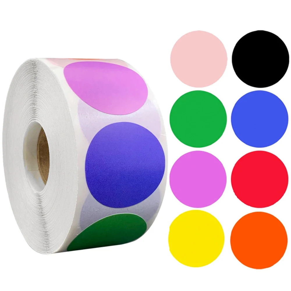 500 Pcs/Roll Chroma Labels Stickers Color Code Dot Labels Stickers 1 Inch Round Red, ,Yellow,Blue,Pink,Black,Stationery Stickers