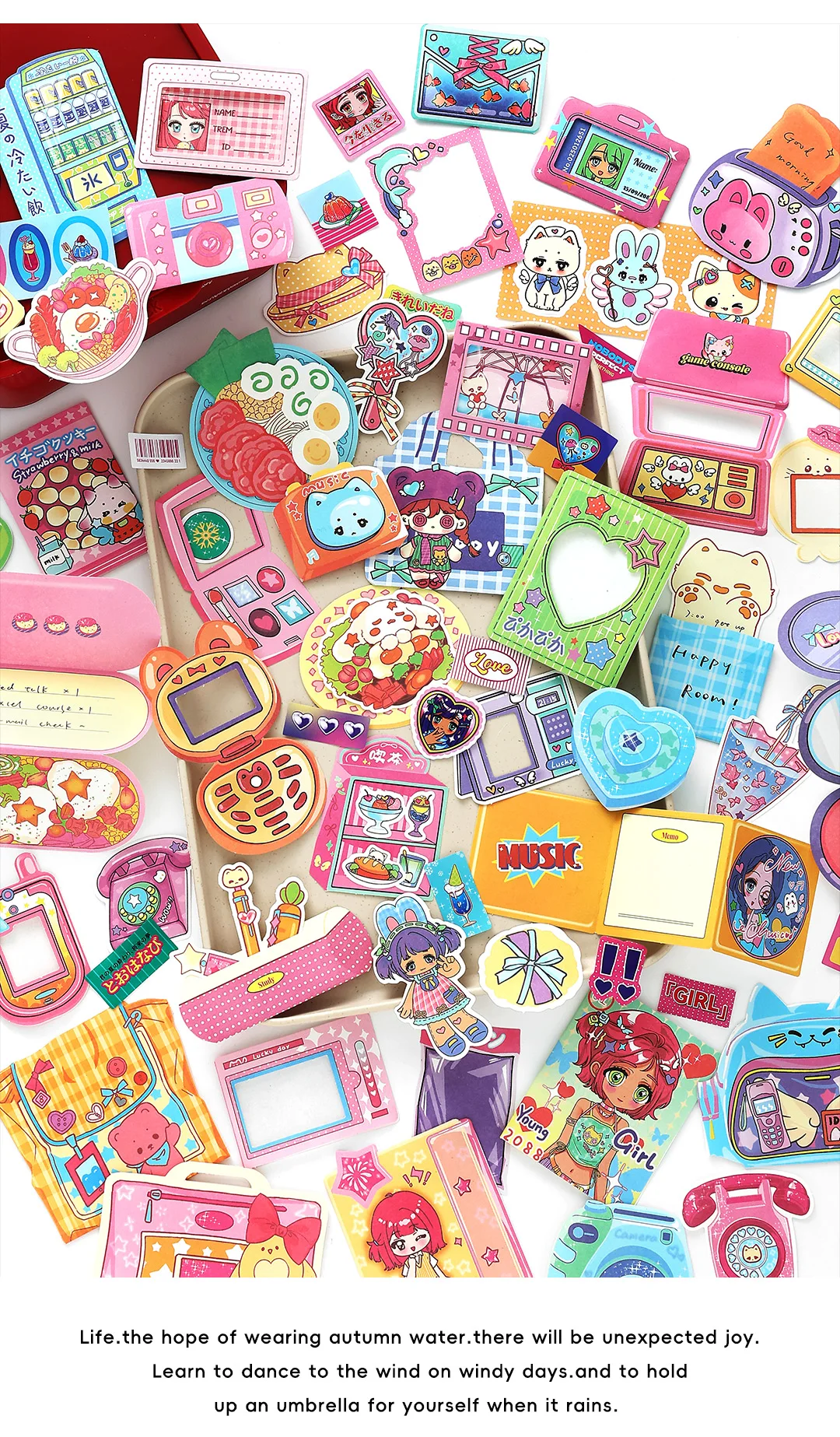 20/80pcs Neon Tribe Series Kawaii Ins Cartoon Small Element Adhesive Label Material Pack Scrapbooking DIY Aesthetic Stationery