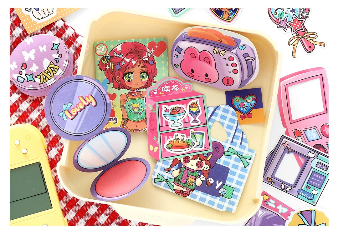 20/80pcs Neon Tribe Series Kawaii Ins Cartoon Small Element Adhesive Label Material Pack Scrapbooking DIY Aesthetic Stationery