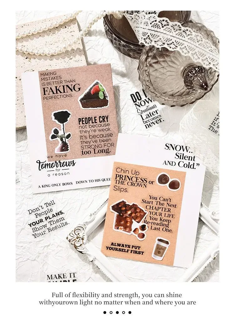 JIANWU Pure Poet Series Vintage English Text Letter Material Collage PET Sticker Creative DIY Journal Scrapbooking Stationery