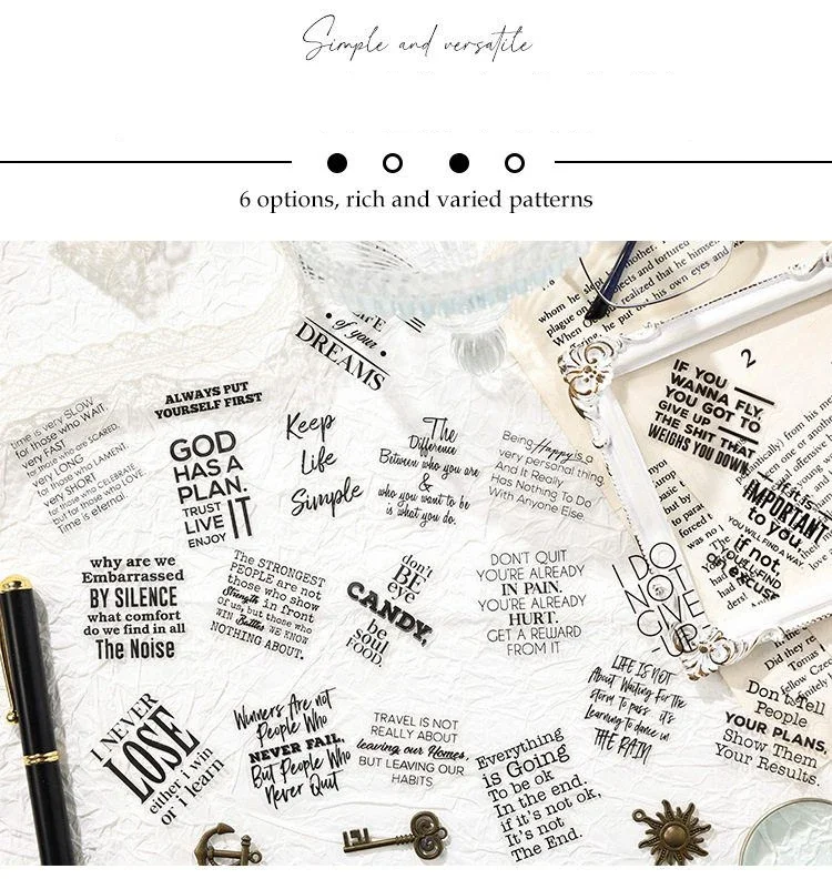 JIANWU Pure Poet Series Vintage English Text Letter Material Collage PET Sticker Creative DIY Journal Scrapbooking Stationery