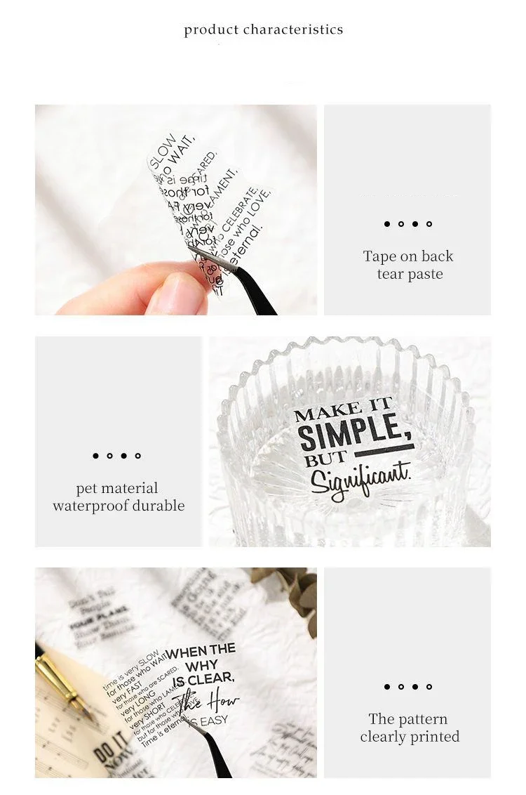 JIANWU Pure Poet Series Vintage English Text Letter Material Collage PET Sticker Creative DIY Journal Scrapbooking Stationery