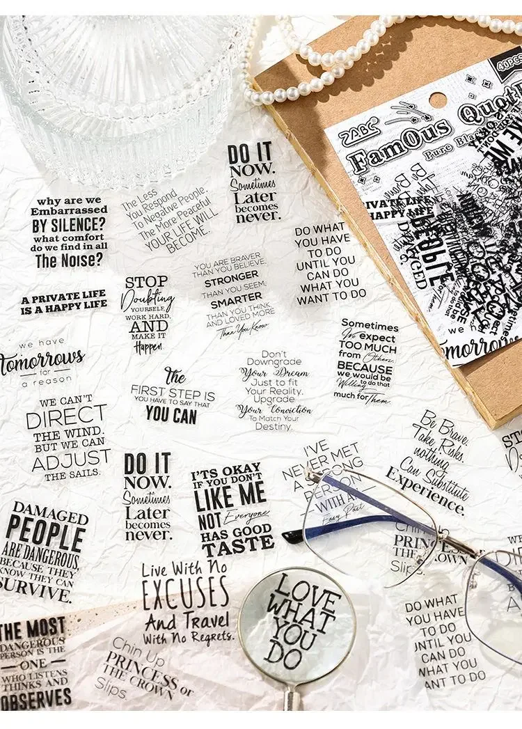 JIANWU Pure Poet Series Vintage English Text Letter Material Collage PET Sticker Creative DIY Journal Scrapbooking Stationery