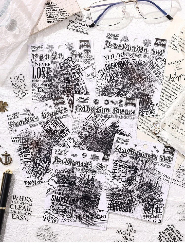 JIANWU Pure Poet Series Vintage English Text Letter Material Collage PET Sticker Creative DIY Journal Scrapbooking Stationery