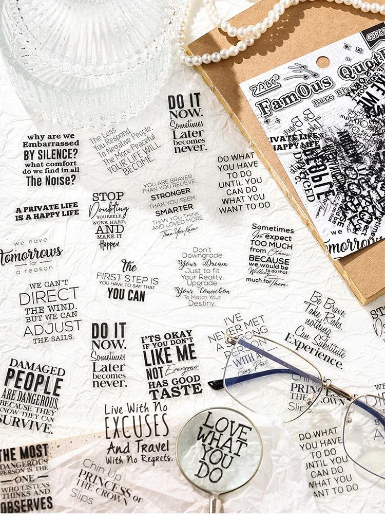 JIANWU Pure Poet Series Vintage English Text Letter Material Collage PET Sticker Creative DIY Journal Scrapbooking Stationery