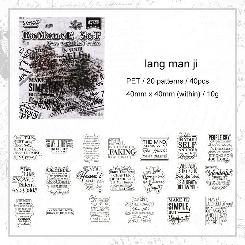 JIANWU Pure Poet Series Vintage English Text Letter Material Collage PET Sticker Creative DIY Journal Scrapbooking Stationery