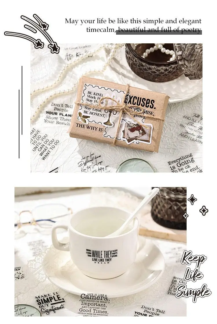 JIANWU Pure Poet Series Vintage English Text Letter Material Collage PET Sticker Creative DIY Journal Scrapbooking Stationery
