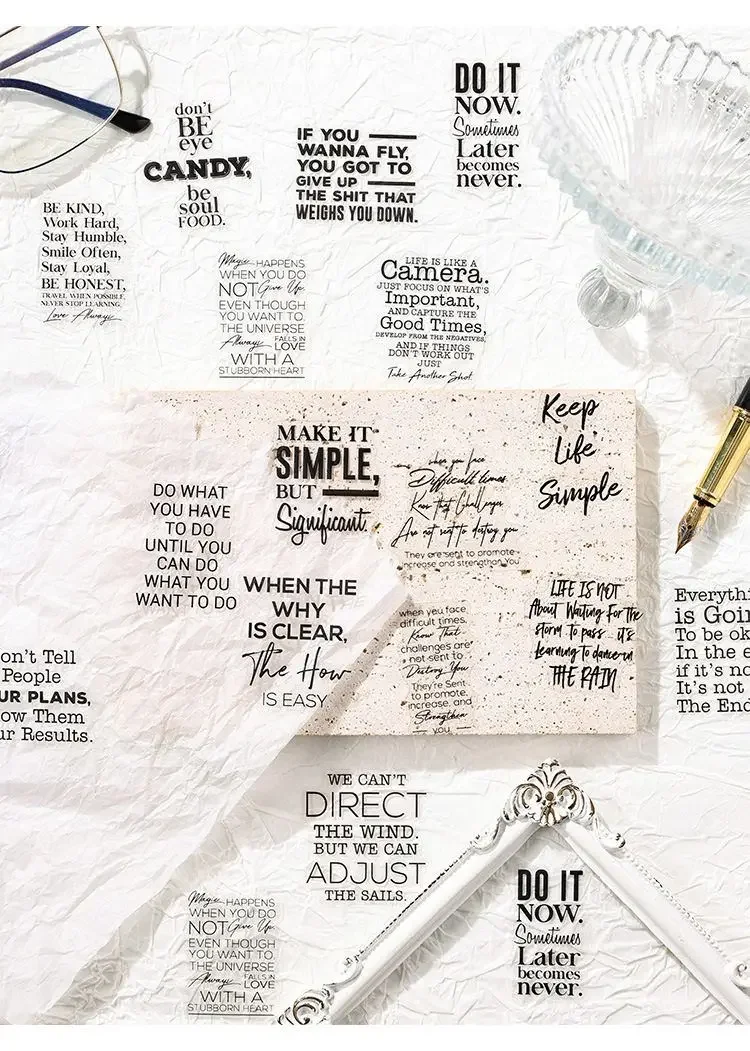 JIANWU Pure Poet Series Vintage English Text Letter Material Collage PET Sticker Creative DIY Journal Scrapbooking Stationery