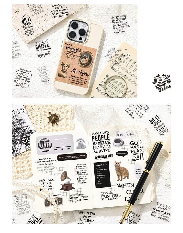 JIANWU Pure Poet Series Vintage English Text Letter Material Collage PET Sticker Creative DIY Journal Scrapbooking Stationery