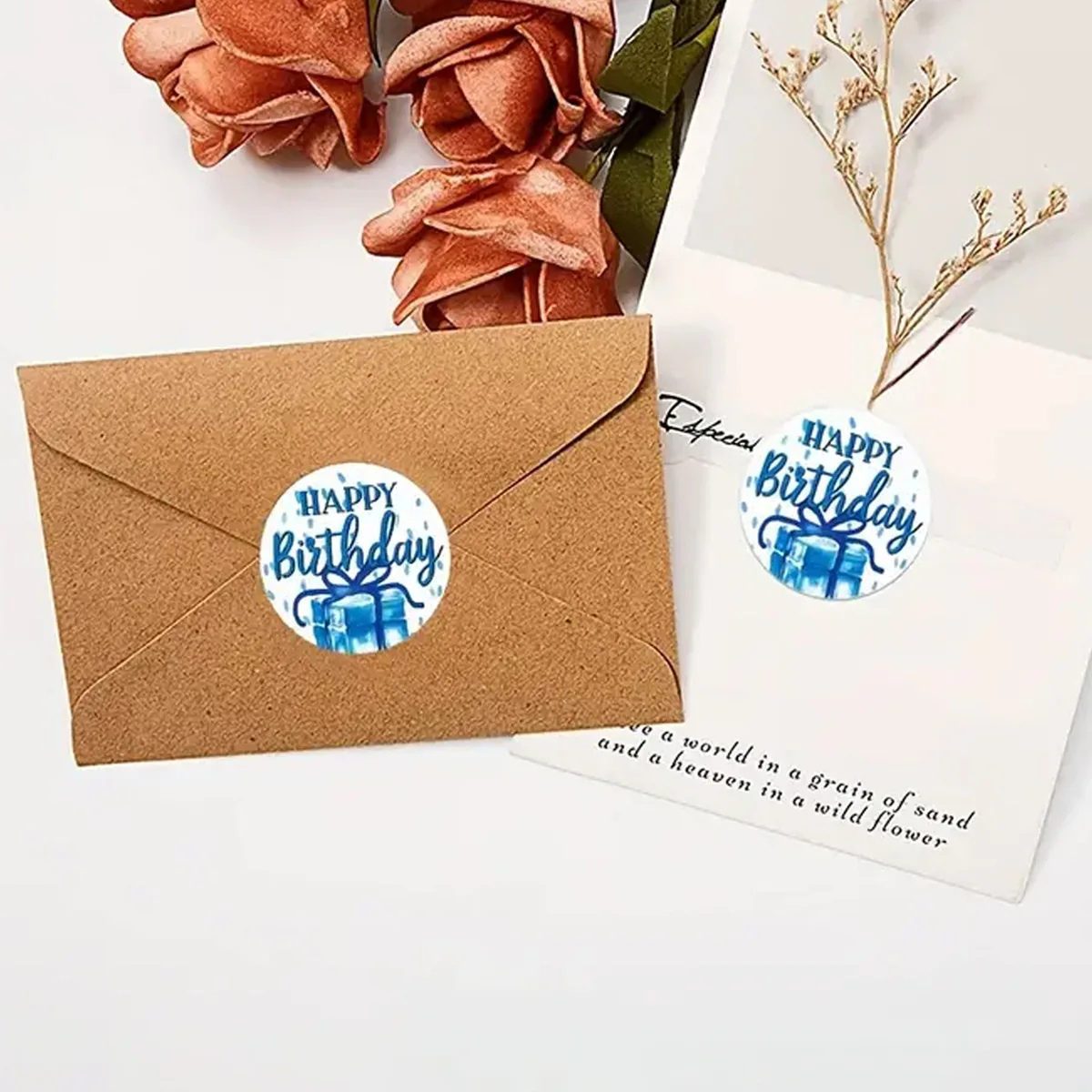 100-500pcs Happy Birthday Roll Stickers Birthday Balloon Roll Decals Stickers Fun Birth Day Cake Greeting Sticker for Card Box