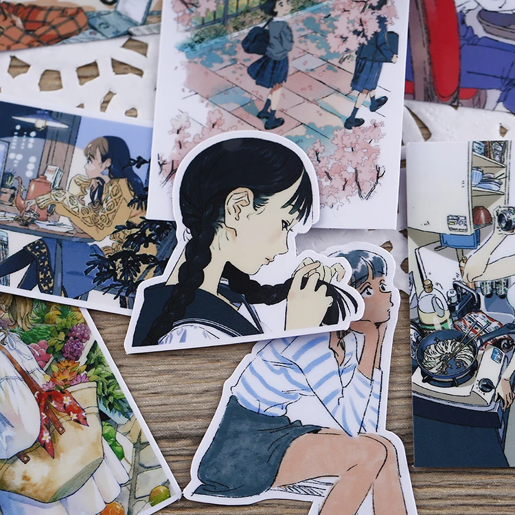 21pcs Cute Japanese Stationery Stickers for DIY, Waterproof and Artistic Decals with Fresh Girl Images, Journals and Notebooks
