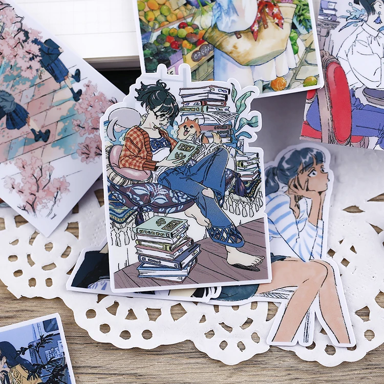 21pcs Cute Japanese Stationery Stickers for DIY, Waterproof and Artistic Decals with Fresh Girl Images, Journals and Notebooks