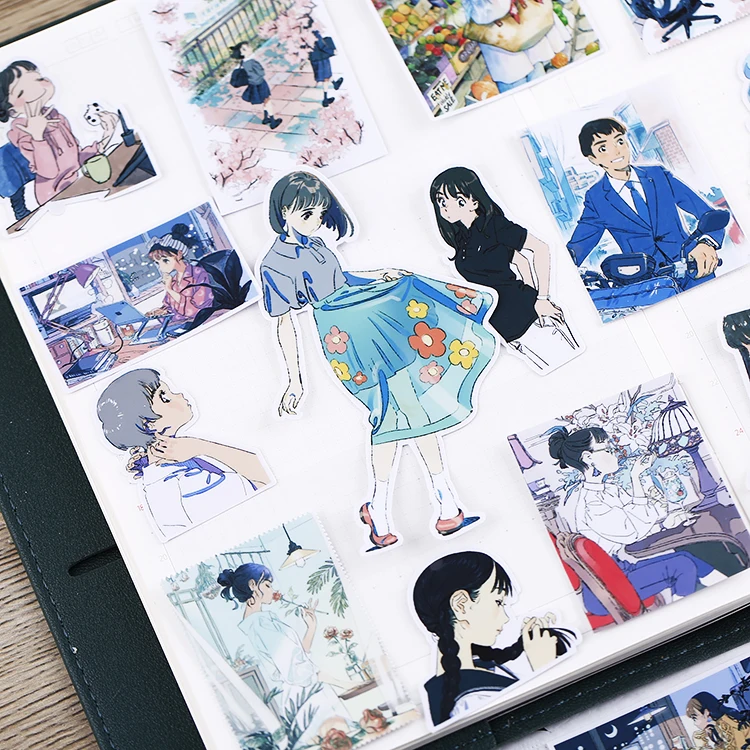 21pcs Cute Japanese Stationery Stickers for DIY, Waterproof and Artistic Decals with Fresh Girl Images, Journals and Notebooks