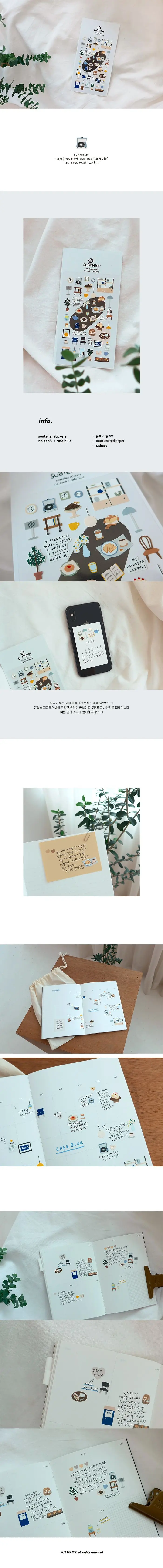Korean Import Suatelier Cafe Blue Desserts Stickers Scrapbooking DIY Journaling Diary Stationery Sticker School Supplies