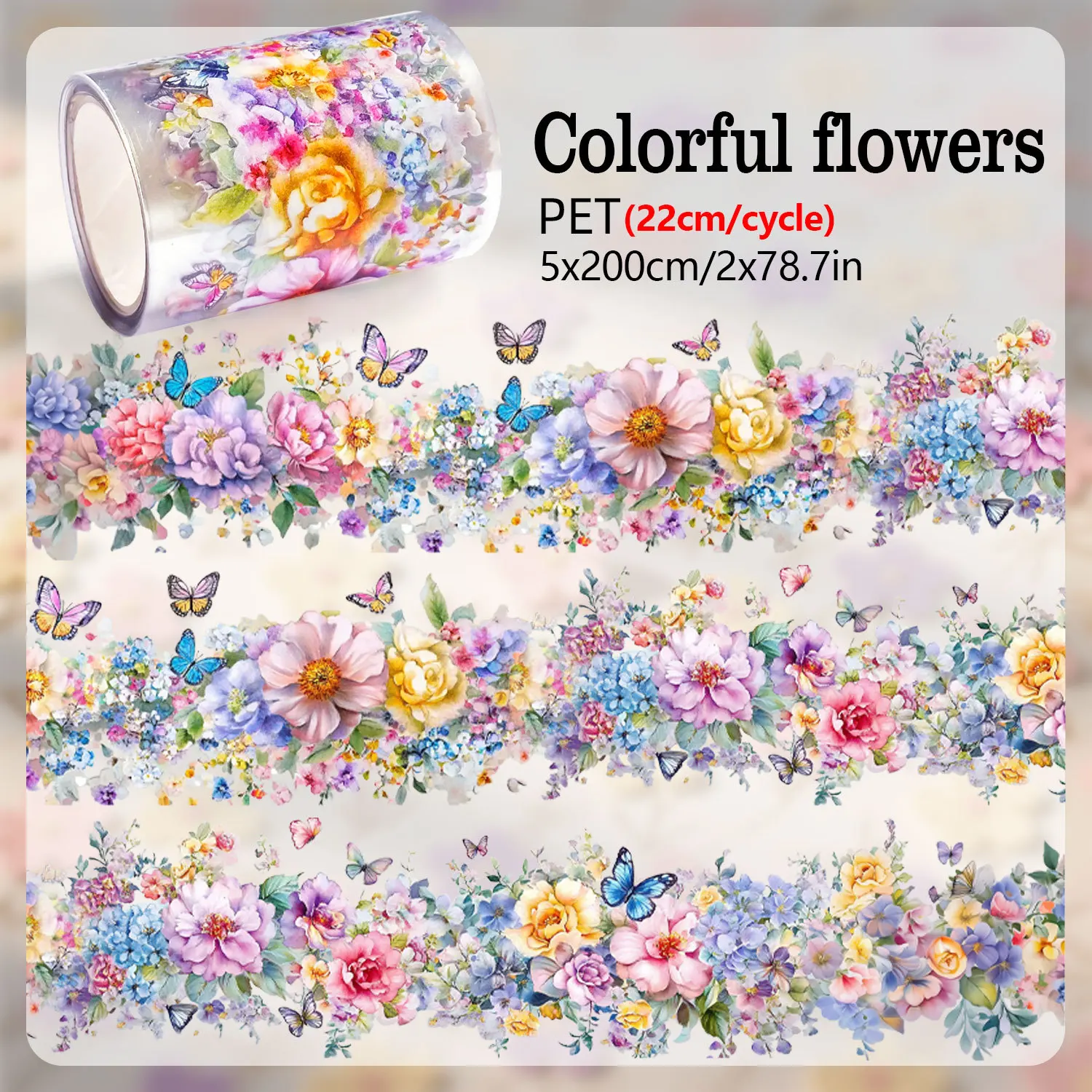 2m/Roll Colorful Flower PET Tape Decorative Masking Tape Scrapbooking Sticker Journal Aesthetic Stationery