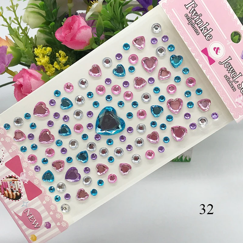 Children Diamond Sticker Acrylic Crystal Sticker 3D Colorful Love DIY Gem Decoration Stickers for Girl Rhinestones Stickers