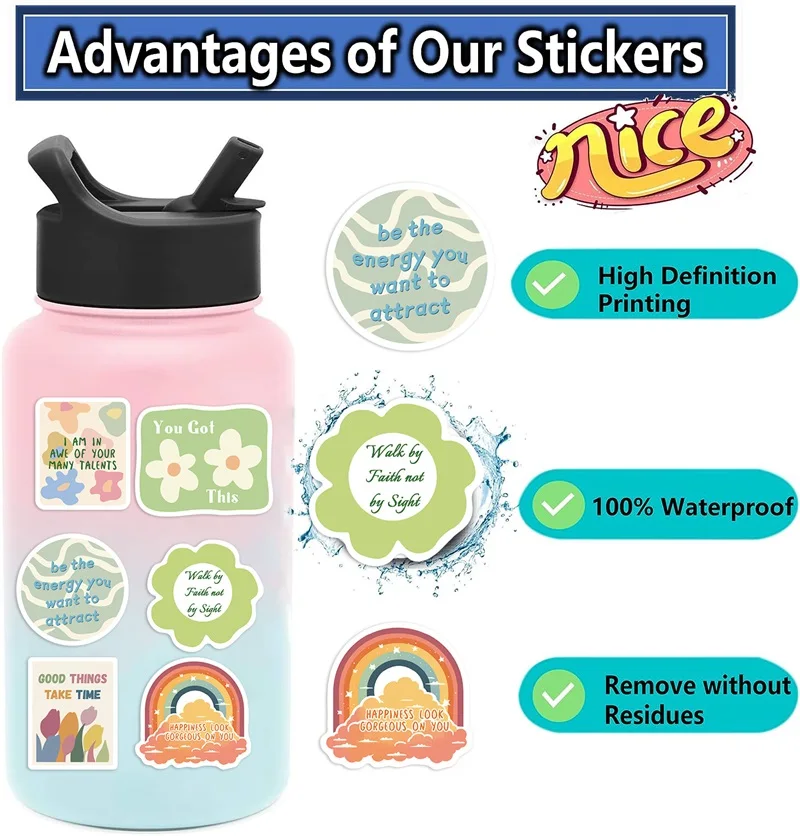 10/30/50PCS Inspiring Pink Green PVC Sticker Aesthetic Decoration Scrapbooking Stationery School Supplies