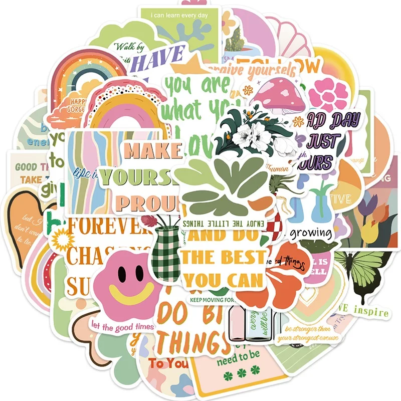 10/30/50PCS Inspiring Pink Green PVC Sticker Aesthetic Decoration Scrapbooking Stationery School Supplies