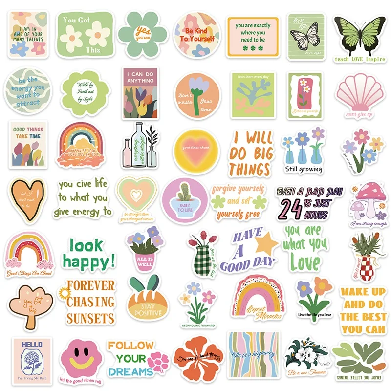 10/30/50PCS Inspiring Pink Green PVC Sticker Aesthetic Decoration Scrapbooking Stationery School Supplies