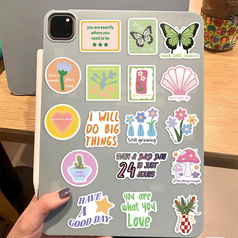 10/30/50PCS Inspiring Pink Green PVC Sticker Aesthetic Decoration Scrapbooking Stationery School Supplies