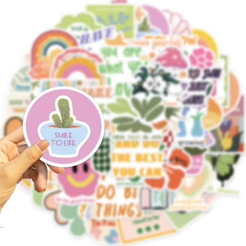 10/30/50PCS Inspiring Pink Green PVC Sticker Aesthetic Decoration Scrapbooking Stationery School Supplies