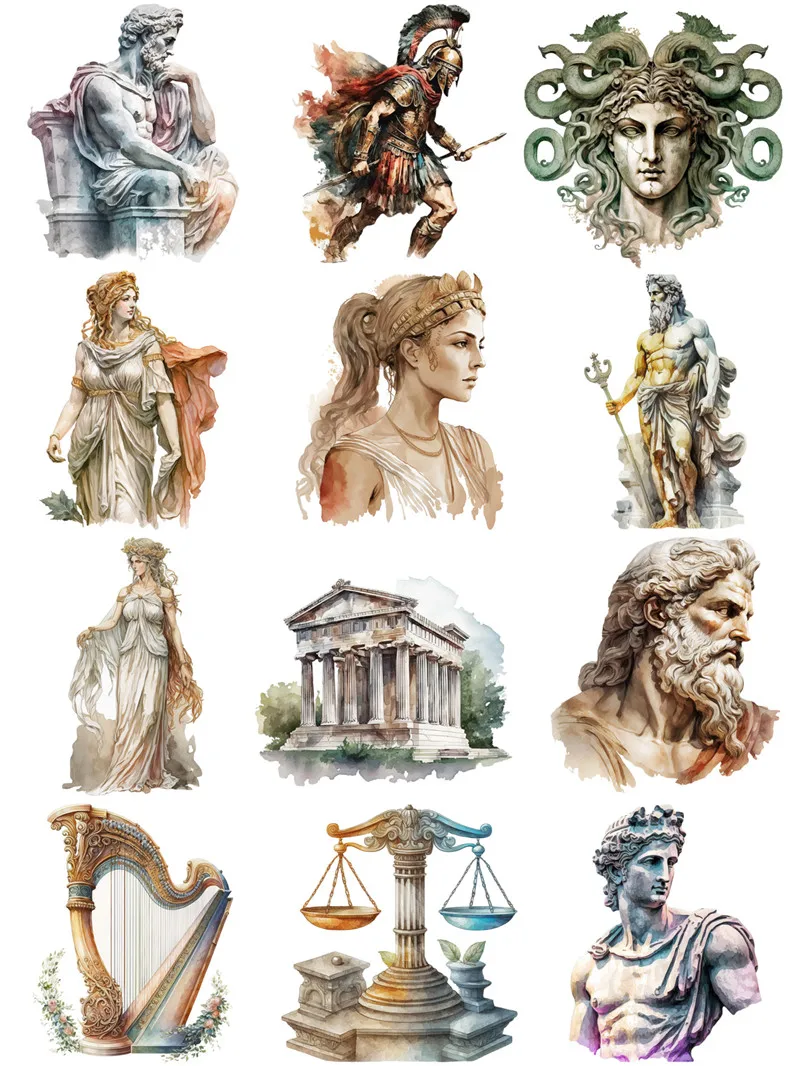 12Pcs/Pack Vintage Ancient Greek Sticker DIY Craft Scrapbooking Album Junk Journal Decorative Stickers