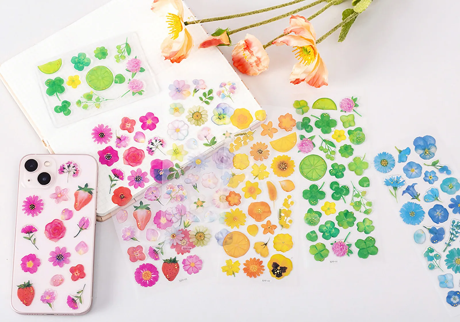 Cute Kawaii Crystal Jelly Flower Stickers 3D Puffy Epoxy Resin Decals for Scrapbooking Journal Planner Phone DIY Laptop Decor