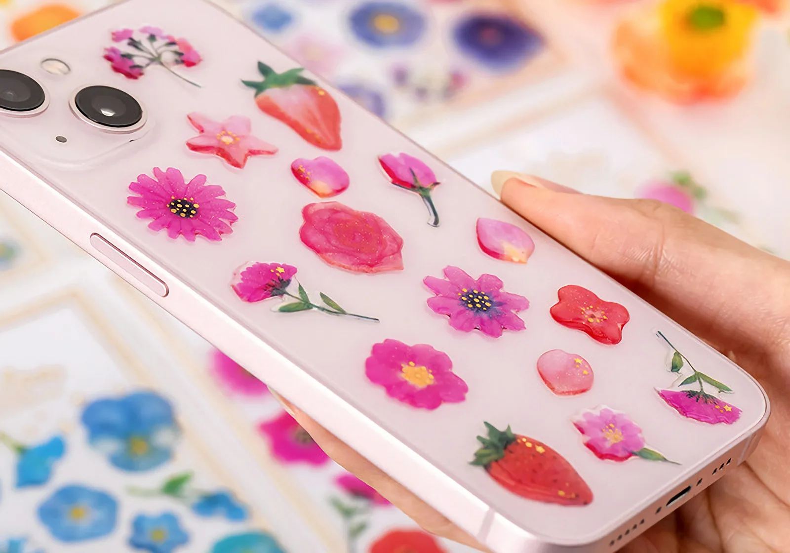 Cute Kawaii Crystal Jelly Flower Stickers 3D Puffy Epoxy Resin Decals for Scrapbooking Journal Planner Phone DIY Laptop Decor