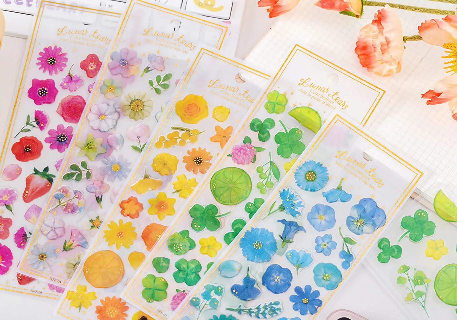 Cute Kawaii Crystal Jelly Flower Stickers 3D Puffy Epoxy Resin Decals for Scrapbooking Journal Planner Phone DIY Laptop Decor
