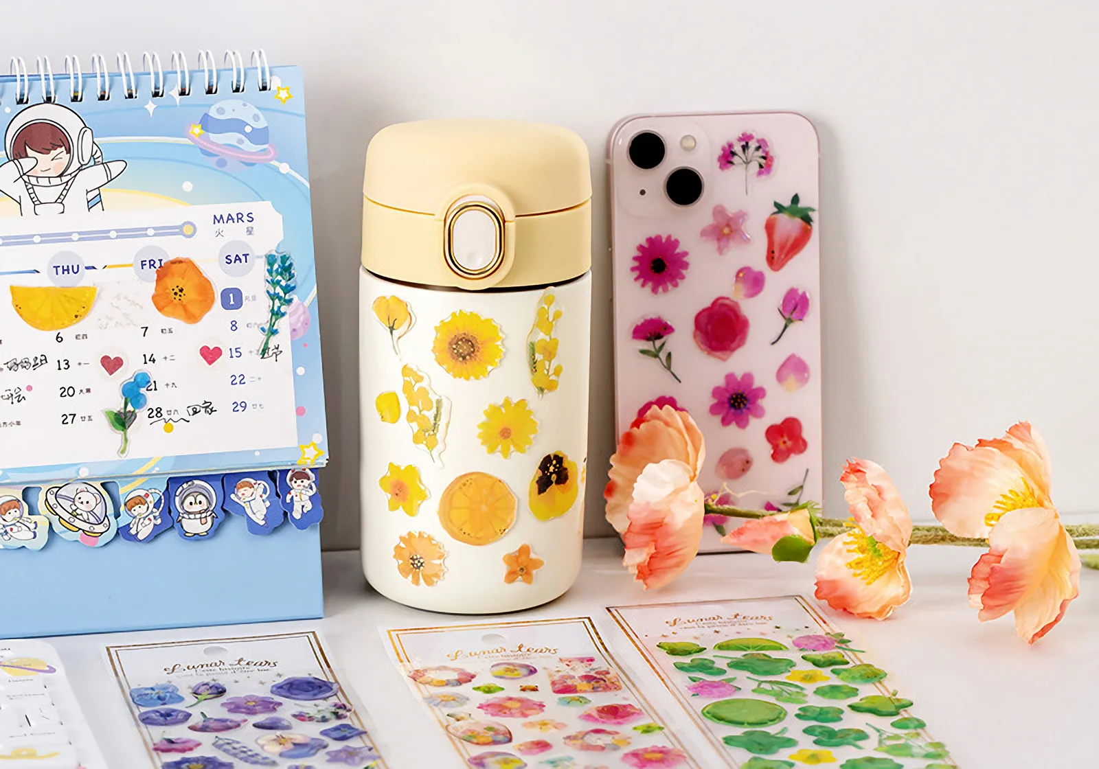 Cute Kawaii Crystal Jelly Flower Stickers 3D Puffy Epoxy Resin Decals for Scrapbooking Journal Planner Phone DIY Laptop Decor