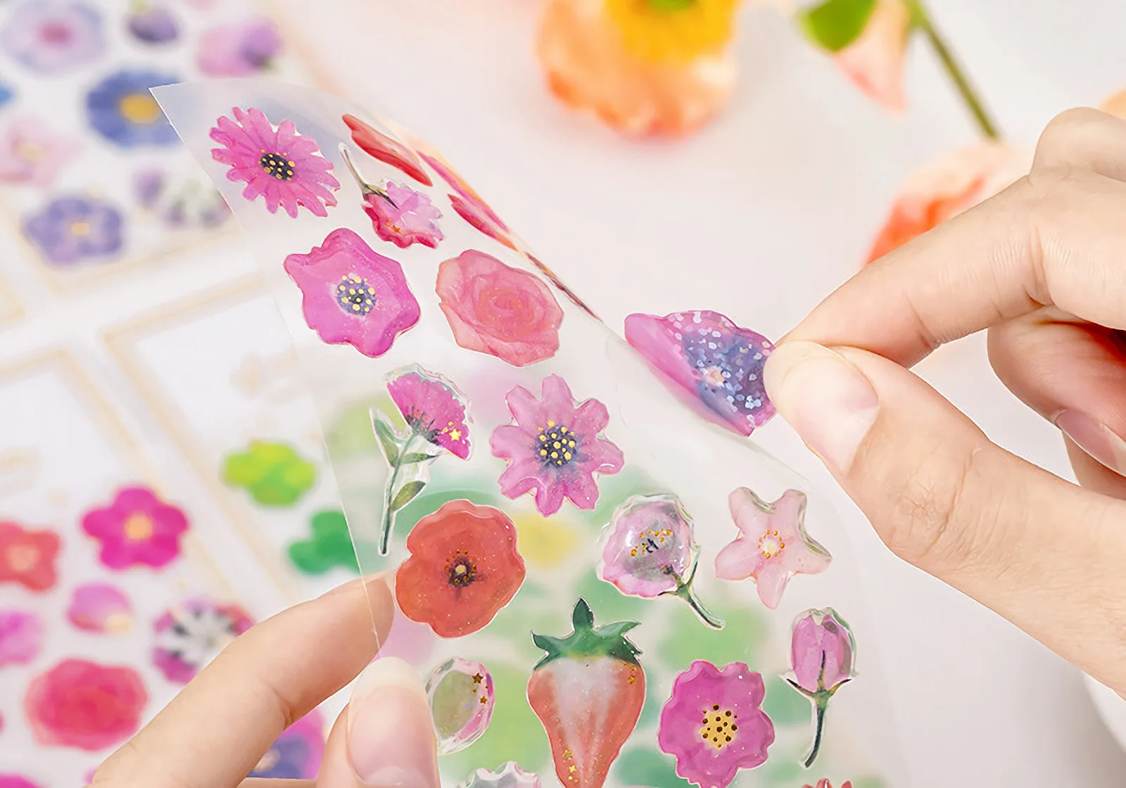Cute Kawaii Crystal Jelly Flower Stickers 3D Puffy Epoxy Resin Decals for Scrapbooking Journal Planner Phone DIY Laptop Decor