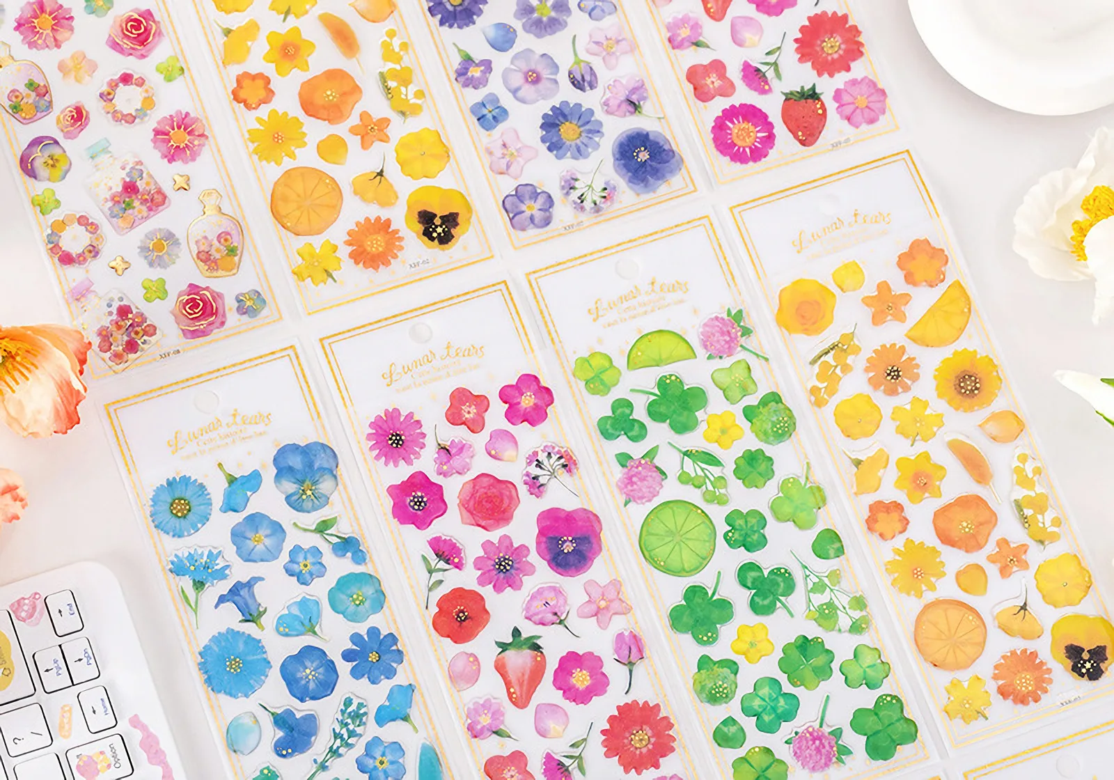 Cute Kawaii Crystal Jelly Flower Stickers 3D Puffy Epoxy Resin Decals for Scrapbooking Journal Planner Phone DIY Laptop Decor