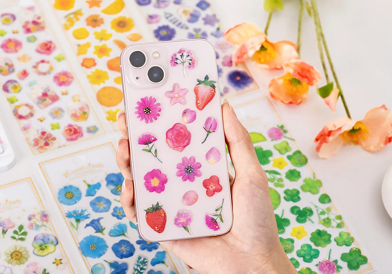 Cute Kawaii Crystal Jelly Flower Stickers 3D Puffy Epoxy Resin Decals for Scrapbooking Journal Planner Phone DIY Laptop Decor