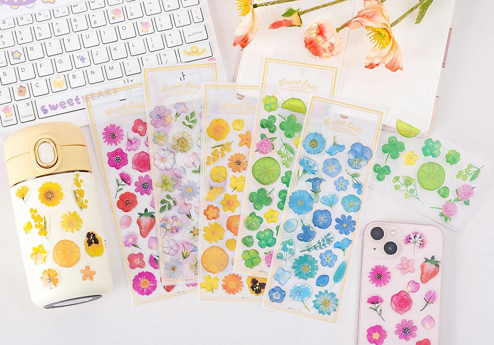 Cute Kawaii Crystal Jelly Flower Stickers 3D Puffy Epoxy Resin Decals for Scrapbooking Journal Planner Phone DIY Laptop Decor