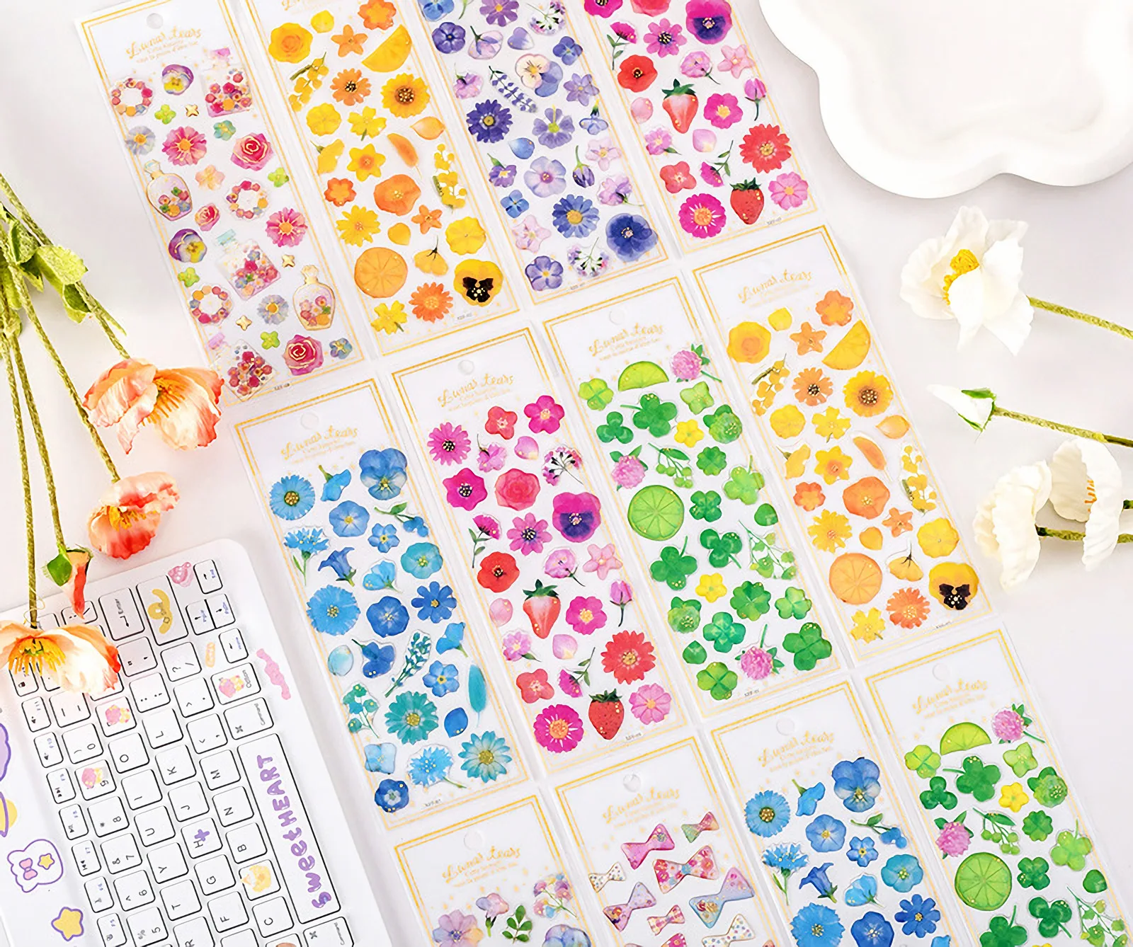 Cute Kawaii Crystal Jelly Flower Stickers 3D Puffy Epoxy Resin Decals for Scrapbooking Journal Planner Phone DIY Laptop Decor