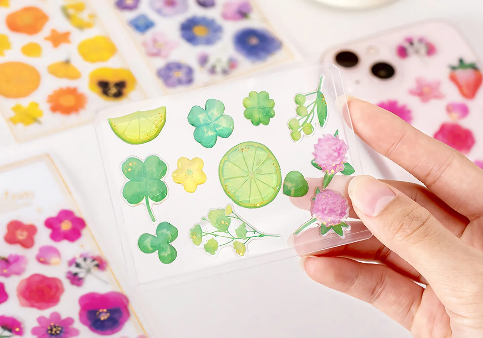 Cute Kawaii Crystal Jelly Flower Stickers 3D Puffy Epoxy Resin Decals for Scrapbooking Journal Planner Phone DIY Laptop Decor