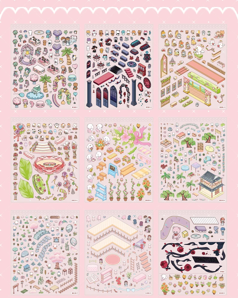 Kawaii 3D Rainbow Island Series Miniature Scene Stickers Book Visual Stacking DIY Pocket House Stickers Children's Festival Gift