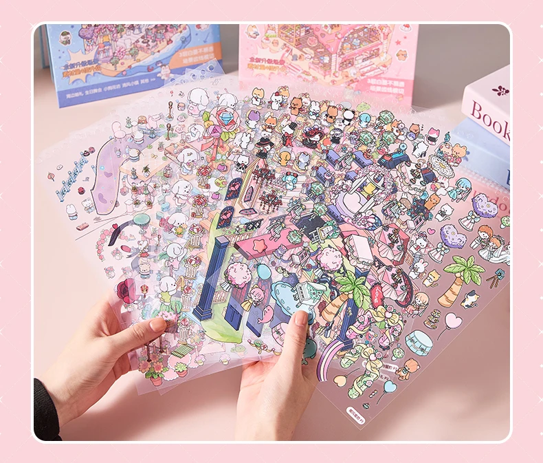Kawaii 3D Rainbow Island Series Miniature Scene Stickers Book Visual Stacking DIY Pocket House Stickers Children's Festival Gift