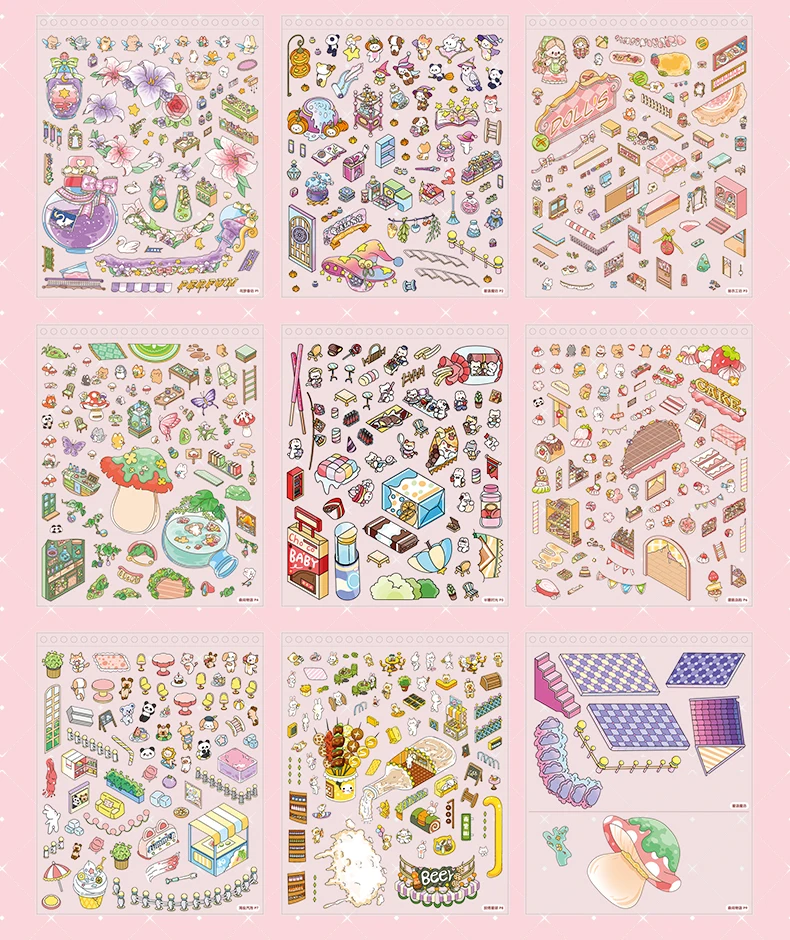 Kawaii 3D Rainbow Island Series Miniature Scene Stickers Book Visual Stacking DIY Pocket House Stickers Children's Festival Gift