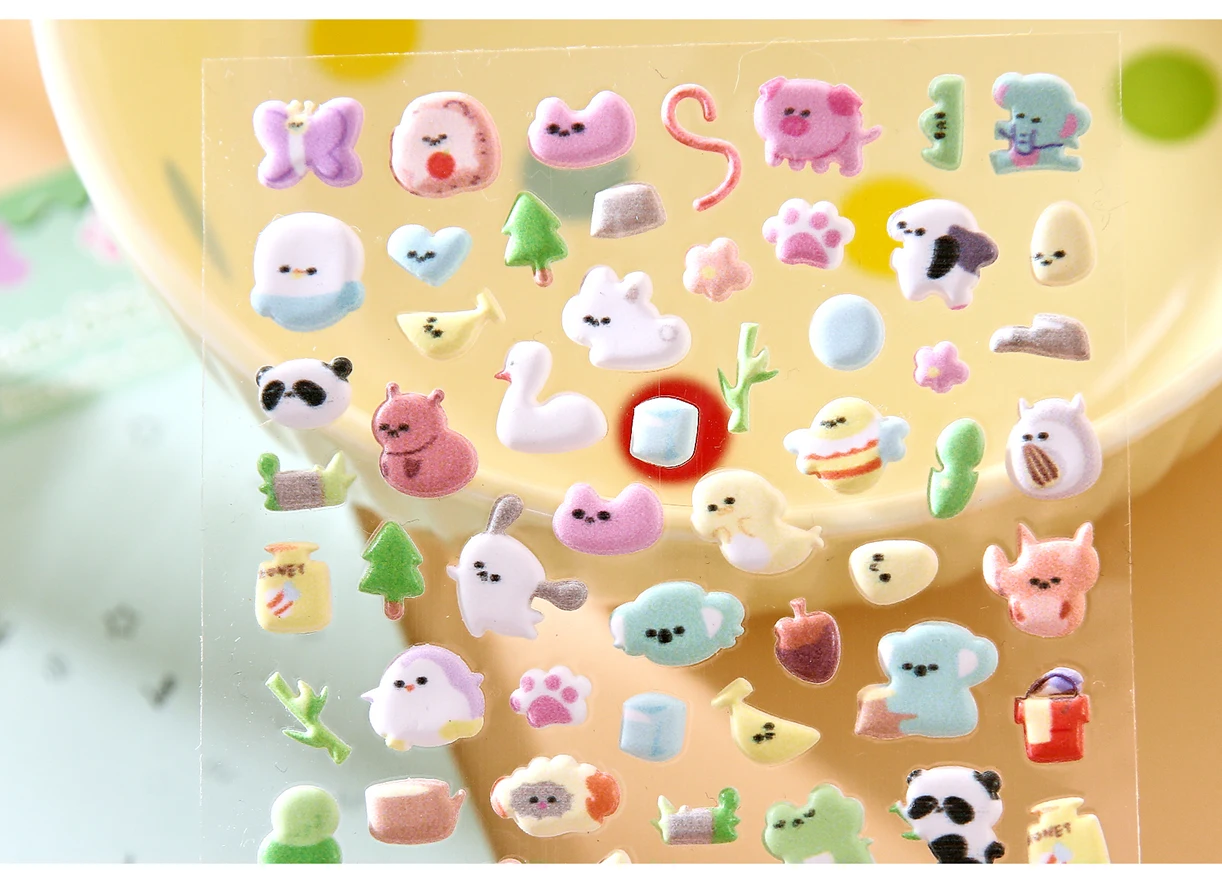 Kawaii Cartoon Animal Cute Things 3D Relief Stickers DIY Diary Handmade Scrapbook Aesthetic Supplies Stationery Stickers