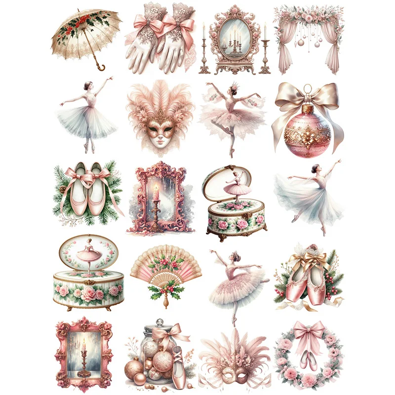 20Pcs/Pack Pink Ballet Sticker DIY Craft Scrapbooking Album Junk Journal Decorative Stickers