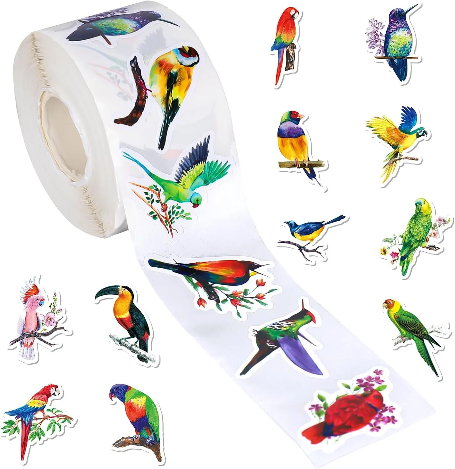 500Pcs /1 Rolls 2.5cm/1inch Colorful Bird Shaped Sticker Decoration Gift Box Sticker Label Stationery Sticker