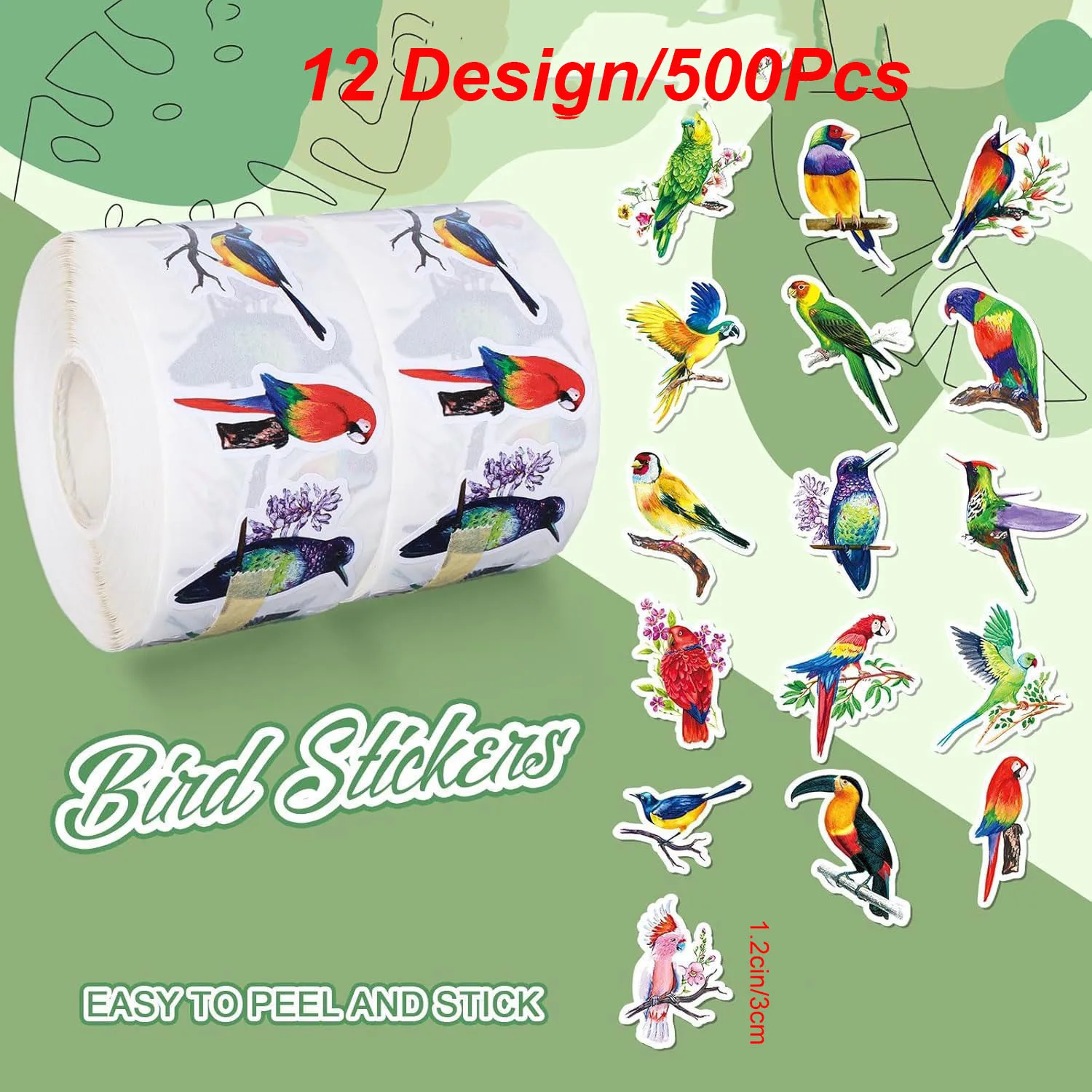 500Pcs /1 Rolls 2.5cm/1inch Colorful Bird Shaped Sticker Decoration Gift Box Sticker Label Stationery Sticker